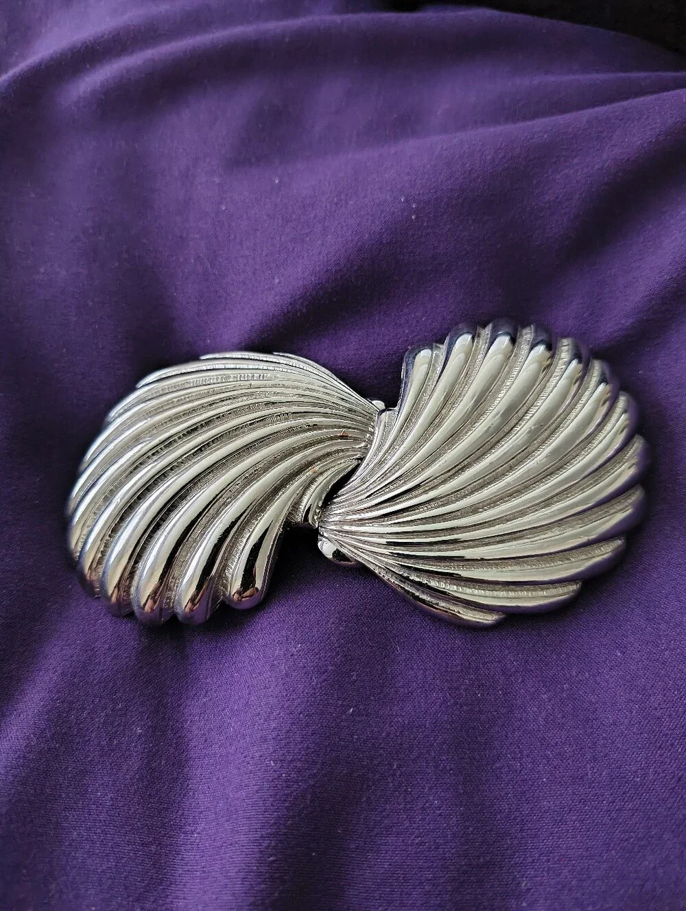 Huge Vintage Sea Shell Silver Tone Belt Buckle. Estate Find